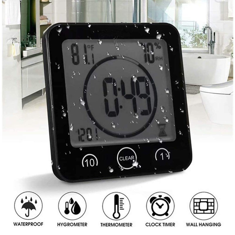 NOFIBAF Digital Bathroom Shower Wall Clock Timer with Alarm with Big LCD Display, Waterproof for Water Spray, Humidity Temperature Display, Wall Clock Timer for Bathroom Shower Makeup Cooking - Image 2